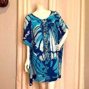 Lilly Pulitzer Lindamarie Caftan dress in Sparkling Blue Get Inky sz xxs/xs